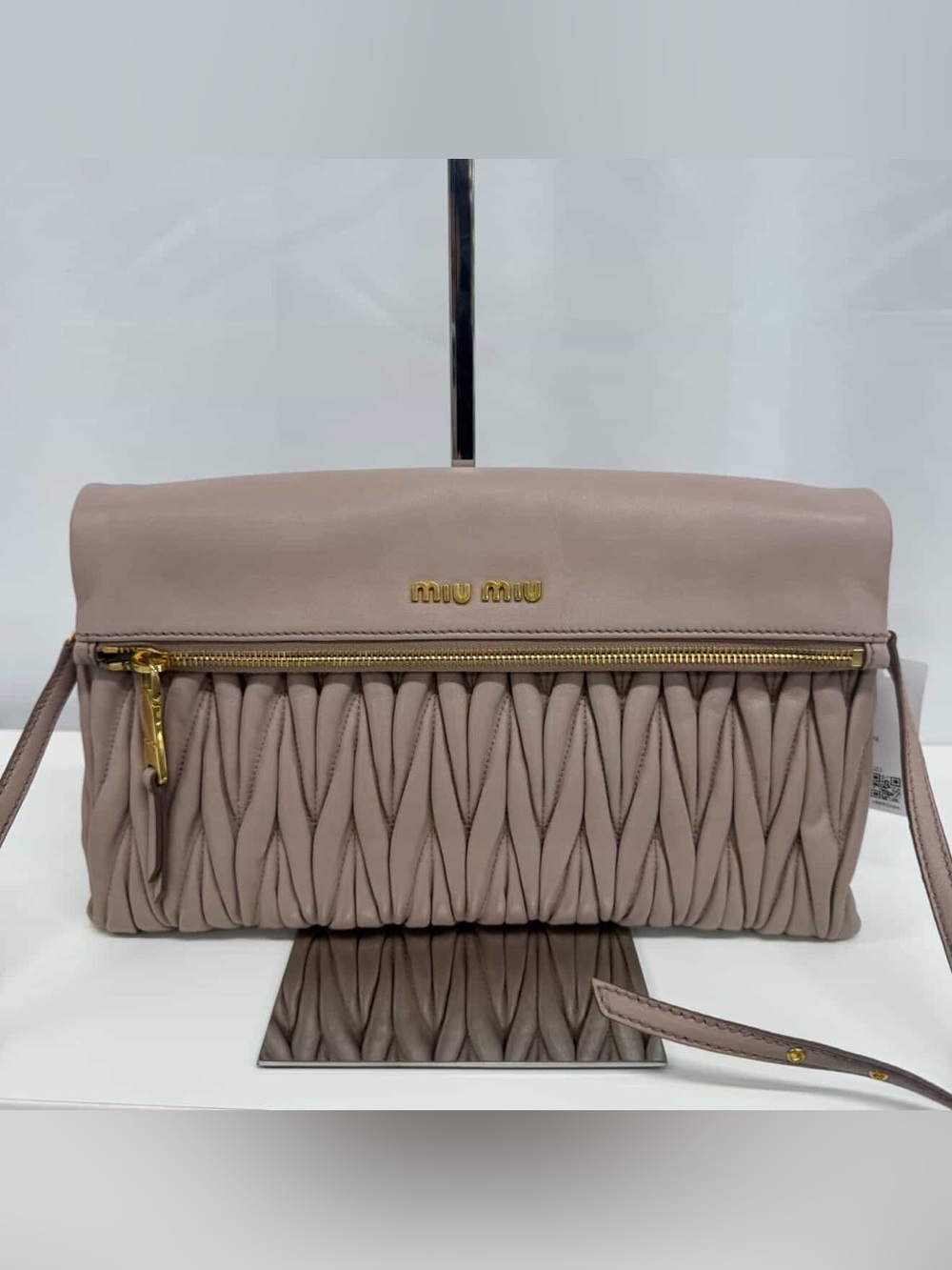 Miu Miu Dusty Rose Matelassé Leather Clutch with Gold Hardware